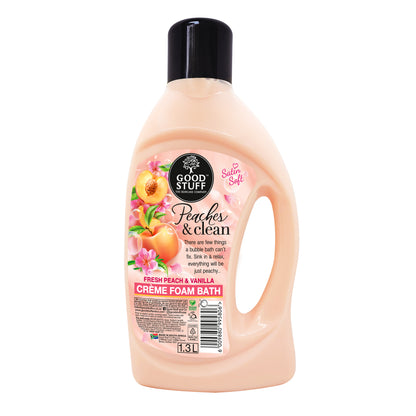 A satin-soft foam bath beautifully fragranced with fresh Peach & Vanilla.