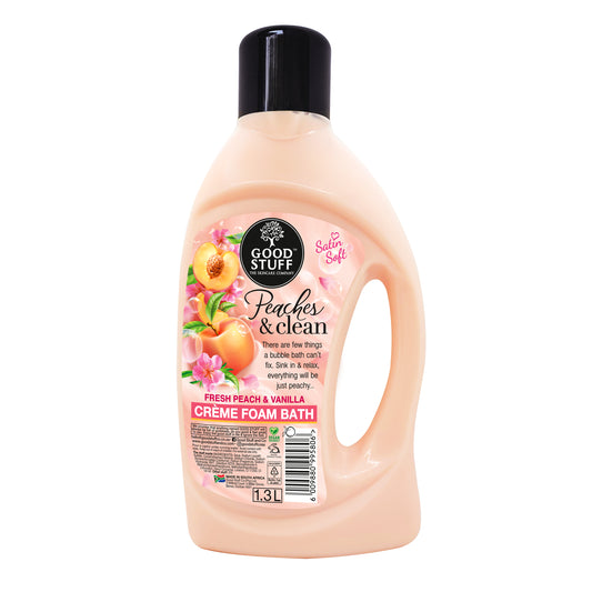 A satin-soft foam bath beautifully fragranced with fresh Peach & Vanilla.