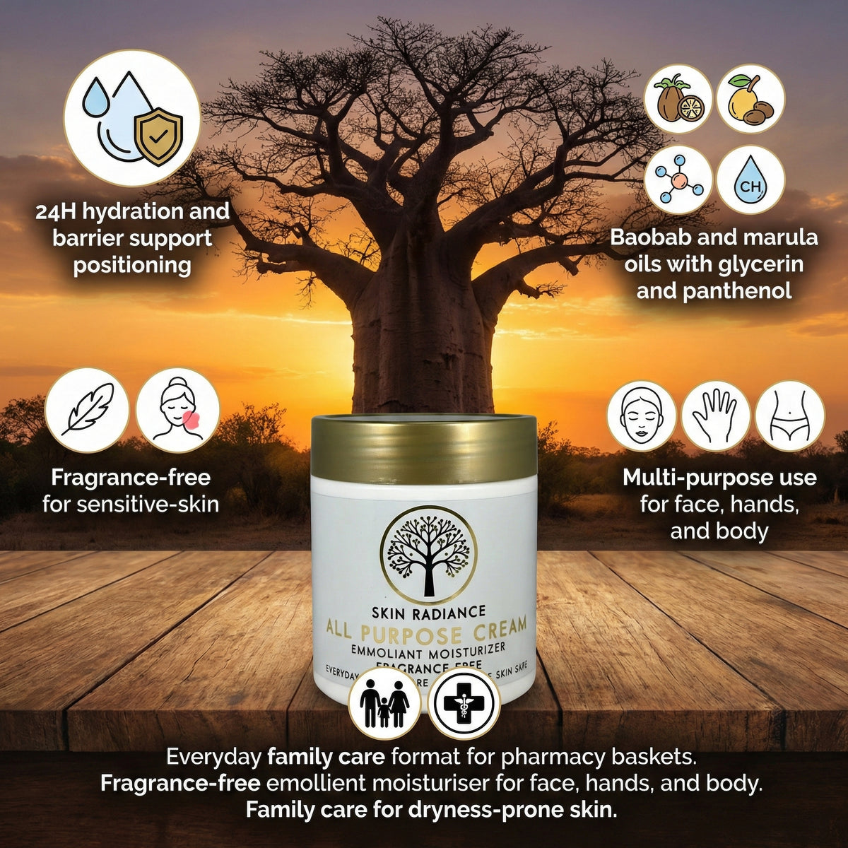 Skin Radiance Fragrance-free Emollient Moisturiser 500ml