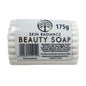 A white bar of Skin Radiance Beauty Soap with a white paper label showing the brand logo, product name, ingredients, barcode, and weight of 175g.