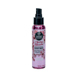 Cherry blossom body mist spray bottle on a white background